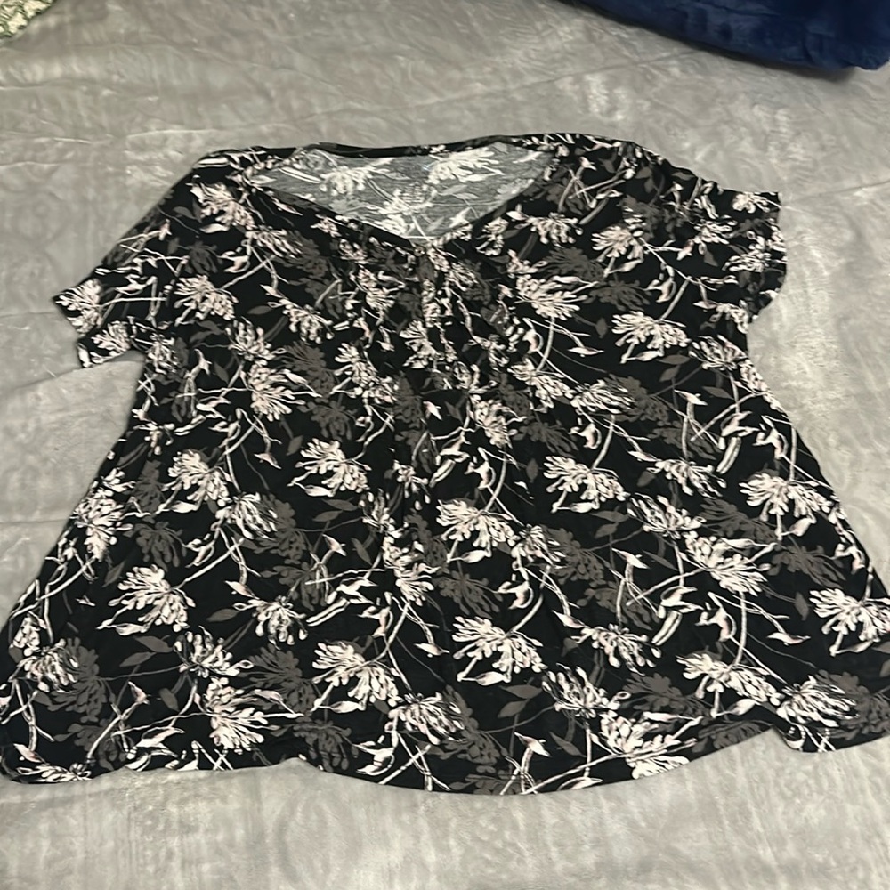 Beautiful pink, gray, and black floral shirt